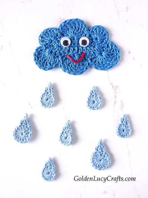 Crochet Clouds And Raindrops Applique