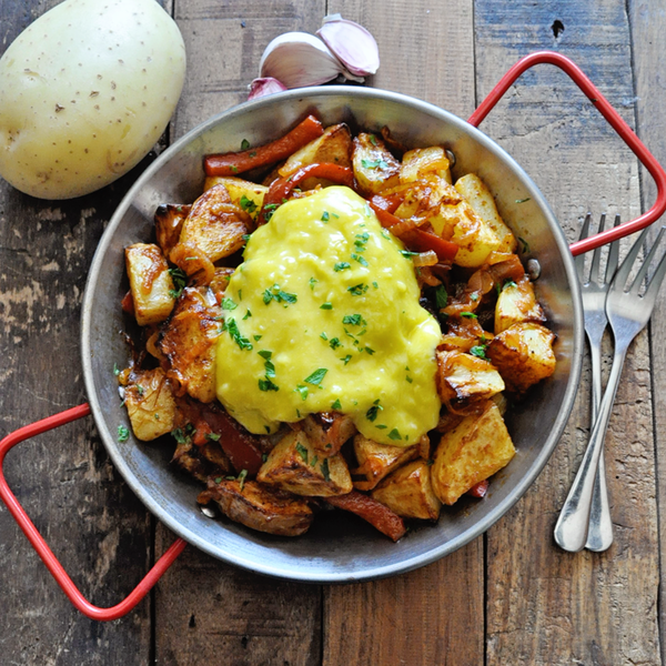 Country-style Patatas Bravas With Peppers, Onions & Aioli
