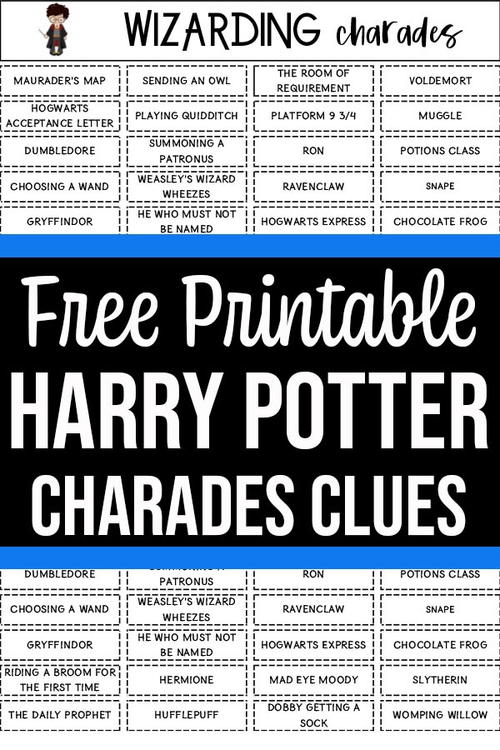 Printable Harry Potter Themed Charades Game For Kids