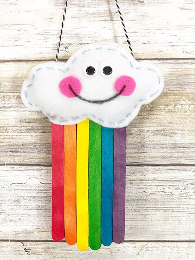 Popsicle Stick Rainbow And Felt Cloud Craft