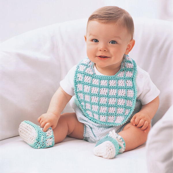 Blue Baby Booties and Bib