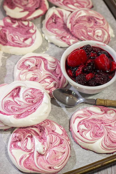 Blackberry Meringues With Mixed Berry Compote