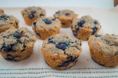 Healthy Vegan Blueberry Tahini Oat Muffins
