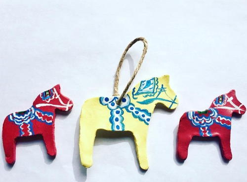 DIY Clay Swedish Dala Horse Ornaments