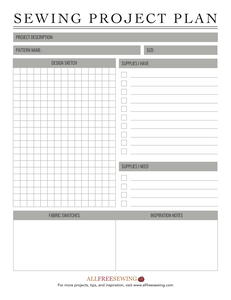 Sewing Project Plan (Free Printable)
