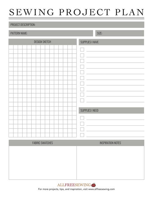 sewing project planner