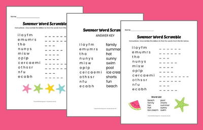 Free Printable Summer Word Scramble For Kids