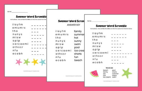 Free Printable Summer Word Scramble For Kids