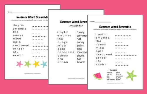 free printable summer word scramble for kids allfreekidscrafts com