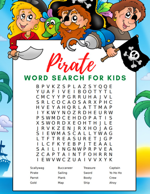 Free Pirate Word Search And Word Scramble For Kids