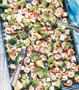 Roasted Shrimp with Feta and Broccoli