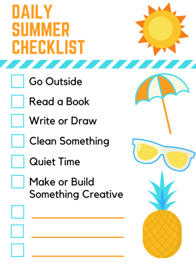 Daily Summer Schedule Checklist For Kids