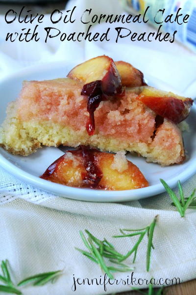 Cornmeal Olive Oil Cake With Poached Peaches