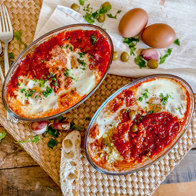 Baked Spanish Eggs With Tomatoes & Olives
