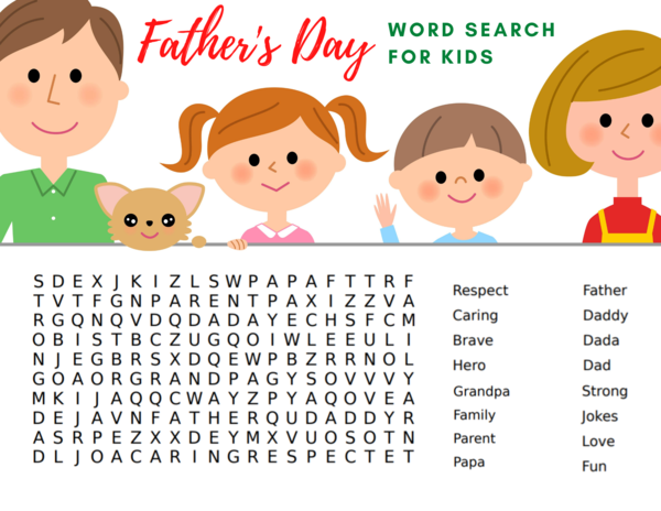 Free Printable Father’s Day Word Search For Kids