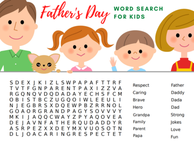 Free Printable Father’s Day Word Search For Kids