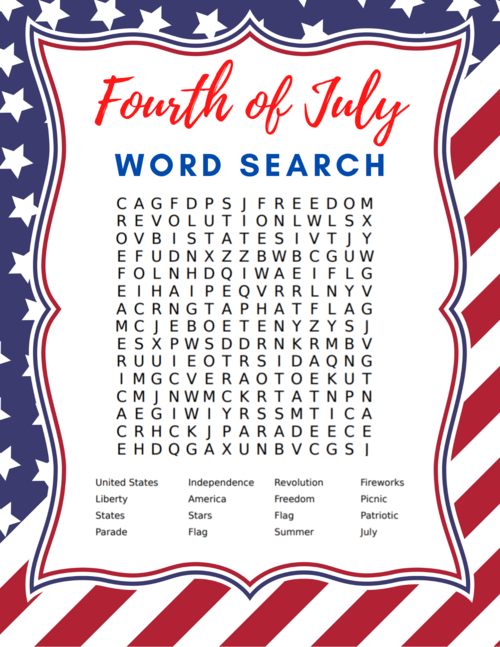 Free Printable Fourth Of July Word Search And Word Scramble