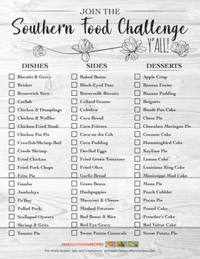 Southern Food Challenge Free Printable FaveSouthernRecipes