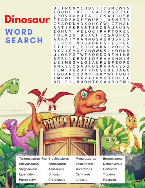 Free Printable Dinosaur Word Search For Kids