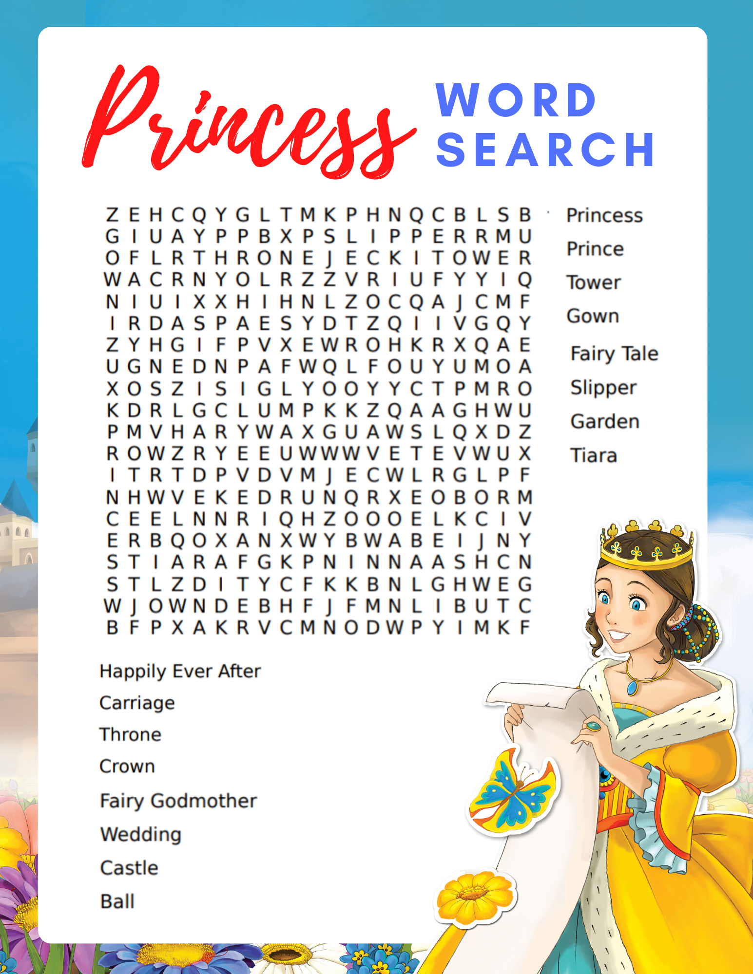 free printable princess word search for kids favecraftscom