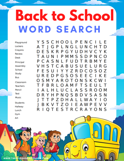 Back To School Word Search For Kids
