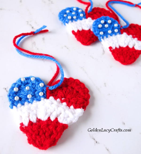 Crochet Patriotic Heart Ornament