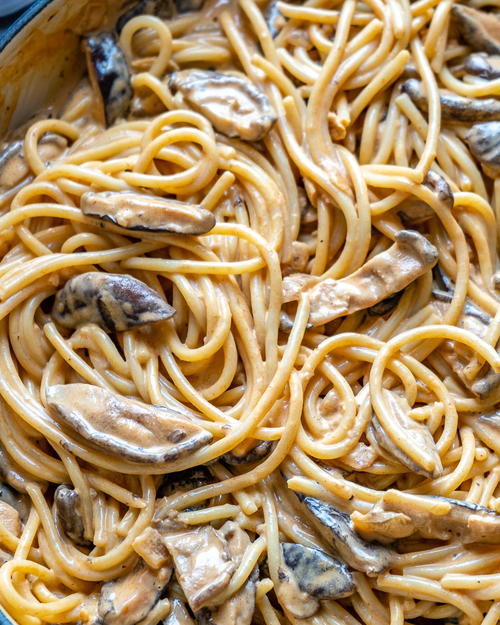 Vegan Creamy Mushroom Pasta Recipe | FaveHealthyRecipes.com