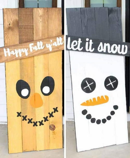 Reversible Snowman Wood Sign