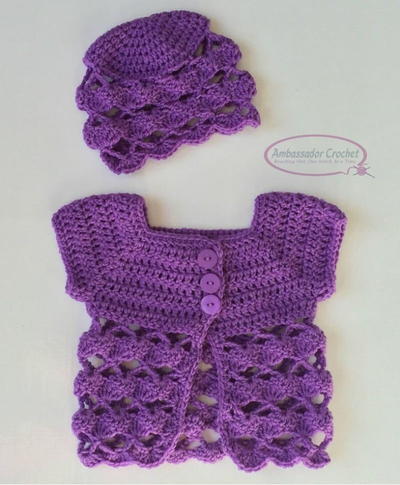 Tea Time Baby Sweater & Hat Set | AllFreeCrochet.com
