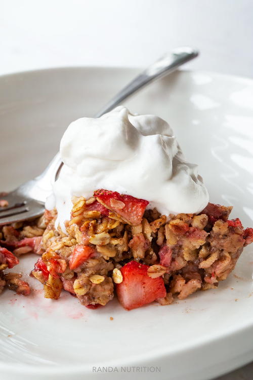 Strawberry Rhubarb Baked Oatmeal | FaveHealthyRecipes.com