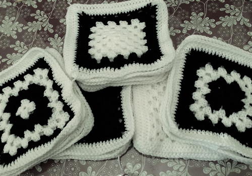 Black And White Granny Square Blanket Throw