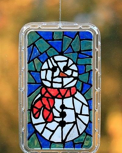 Faux Stained Glass Snowman 