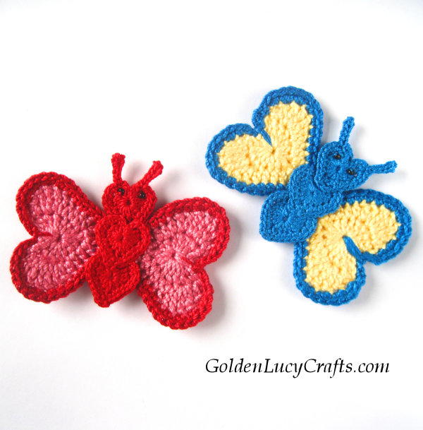 Crochet Heart Butterfly Applique