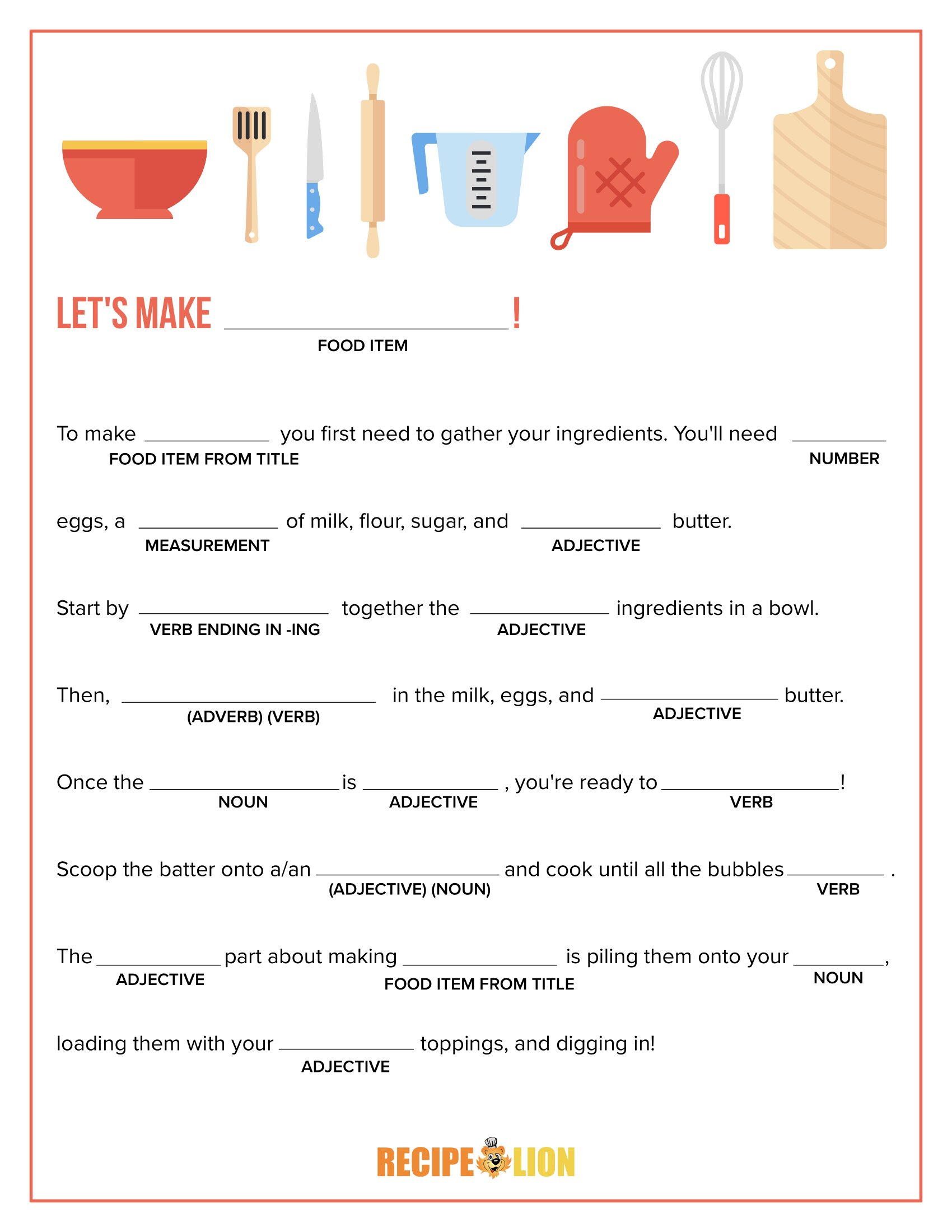 Let s Cook Mad Lib Printable RecipeLion let-s-cook-mad-lib-printable-recipelion