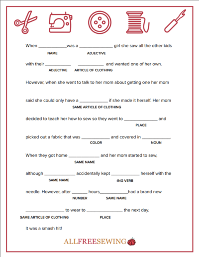 Fun Sewing Mad Libs Printable