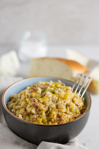 Leek And Ground Beef Risotto