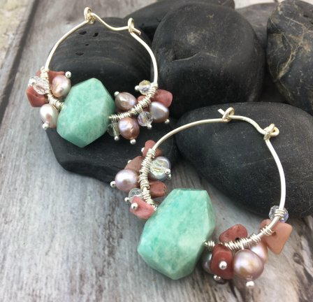 Gemstone-dangle Hoop Earrings