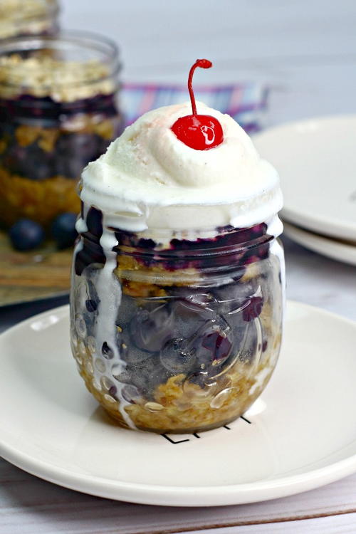 Blueberry Crumble Baked In A Jar