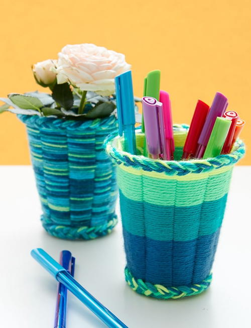 Easy Yarn Crafts for Kids Cup Weaving Tutorial