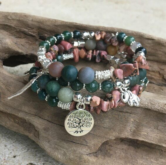 Charming Gemstone Memory Wire Bracelet