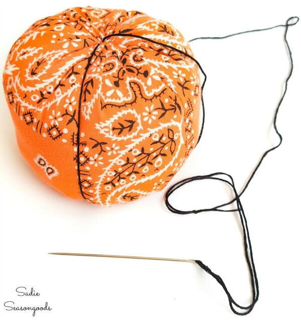 Bandana pumpkin being sewn up