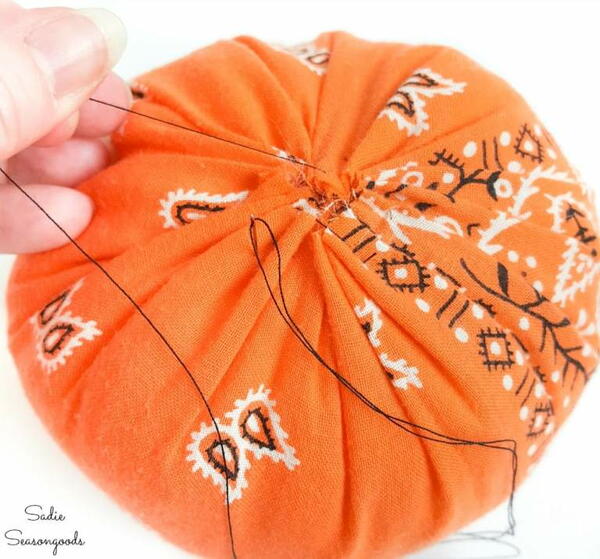 Bandana pumpkin being sewn up