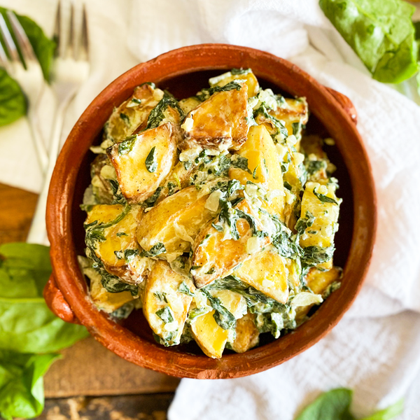 Creamy Roasted Potatoes With Spinach & Garlic