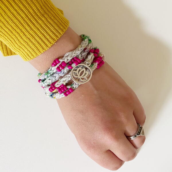Beaded Knit Lotus Charm Bracelet