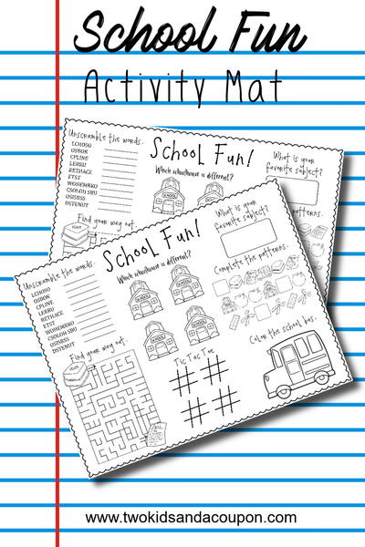 Free Back To School Printable Activities Place Mat