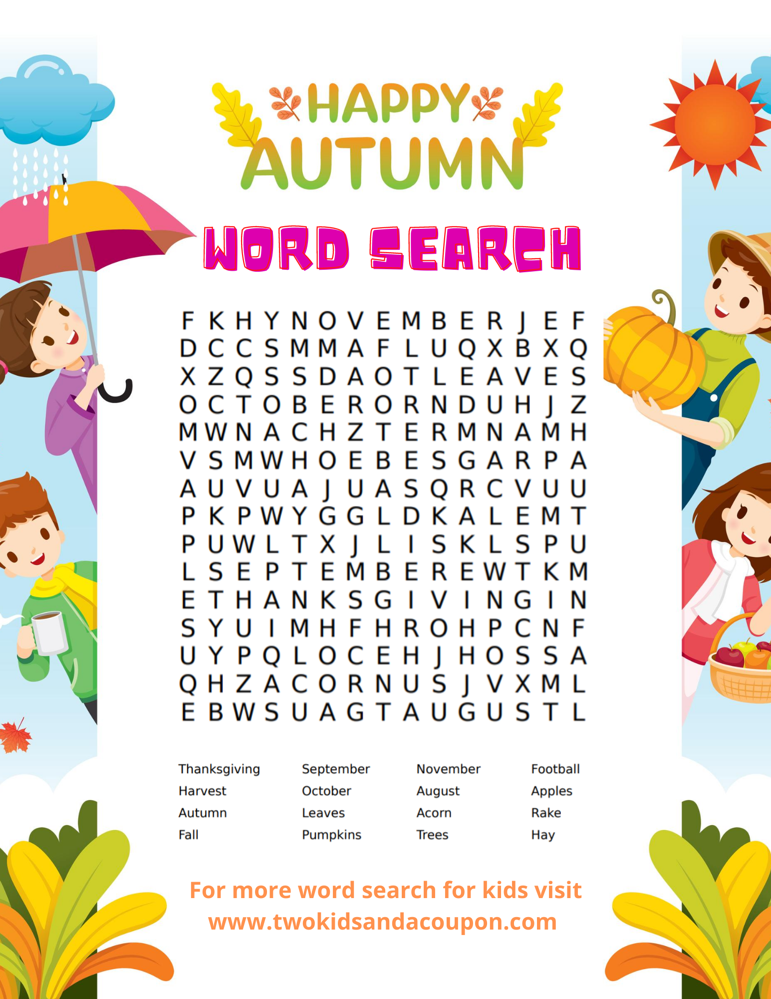 Printable Fall Word Search Printable Templates