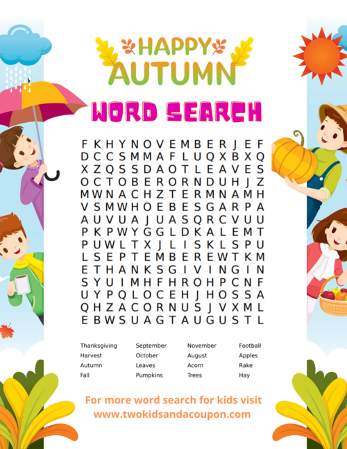 Free Kids Word Search Puzzles Printable For Fall For Your Family