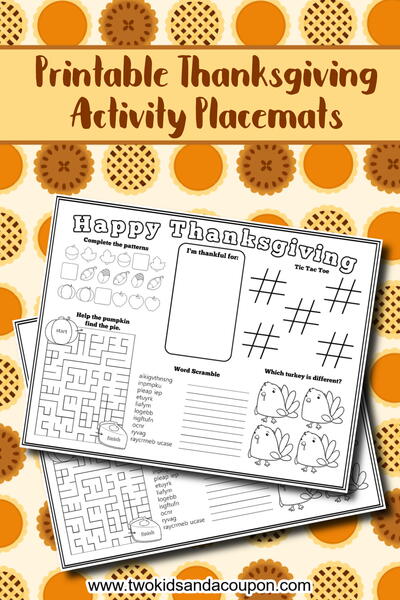 Free Thanksgiving Placemat Printable For Kids