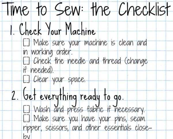 Image shows the Time to Sew Checklist.