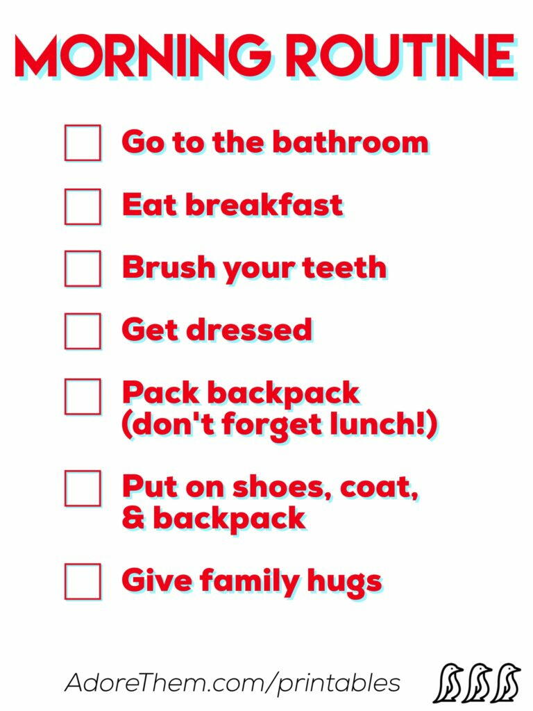 Morning Routine Checklist For Kids | AllFreePaperCrafts.com